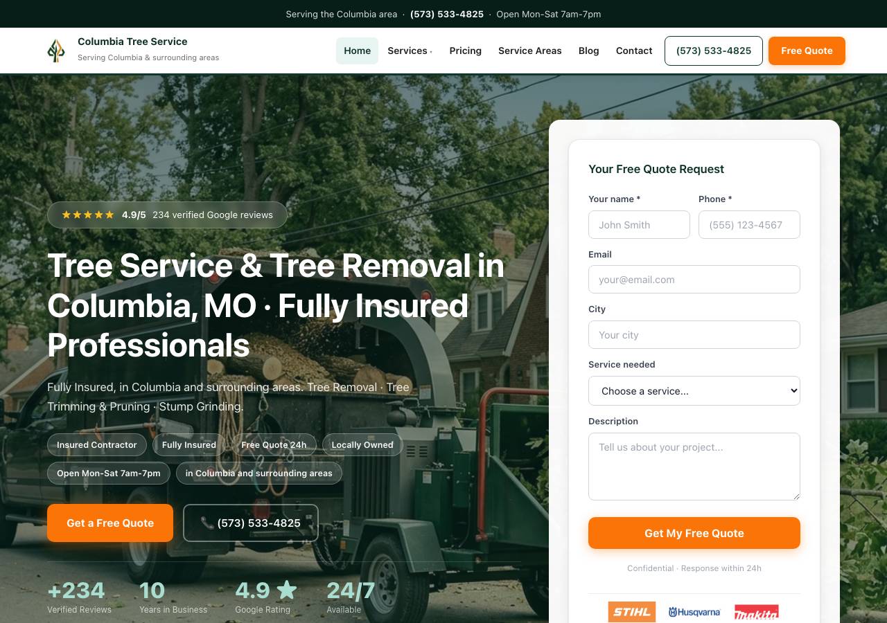 Screenshot of columbia-tree-service.com taken by the zone census on 2026-10-27