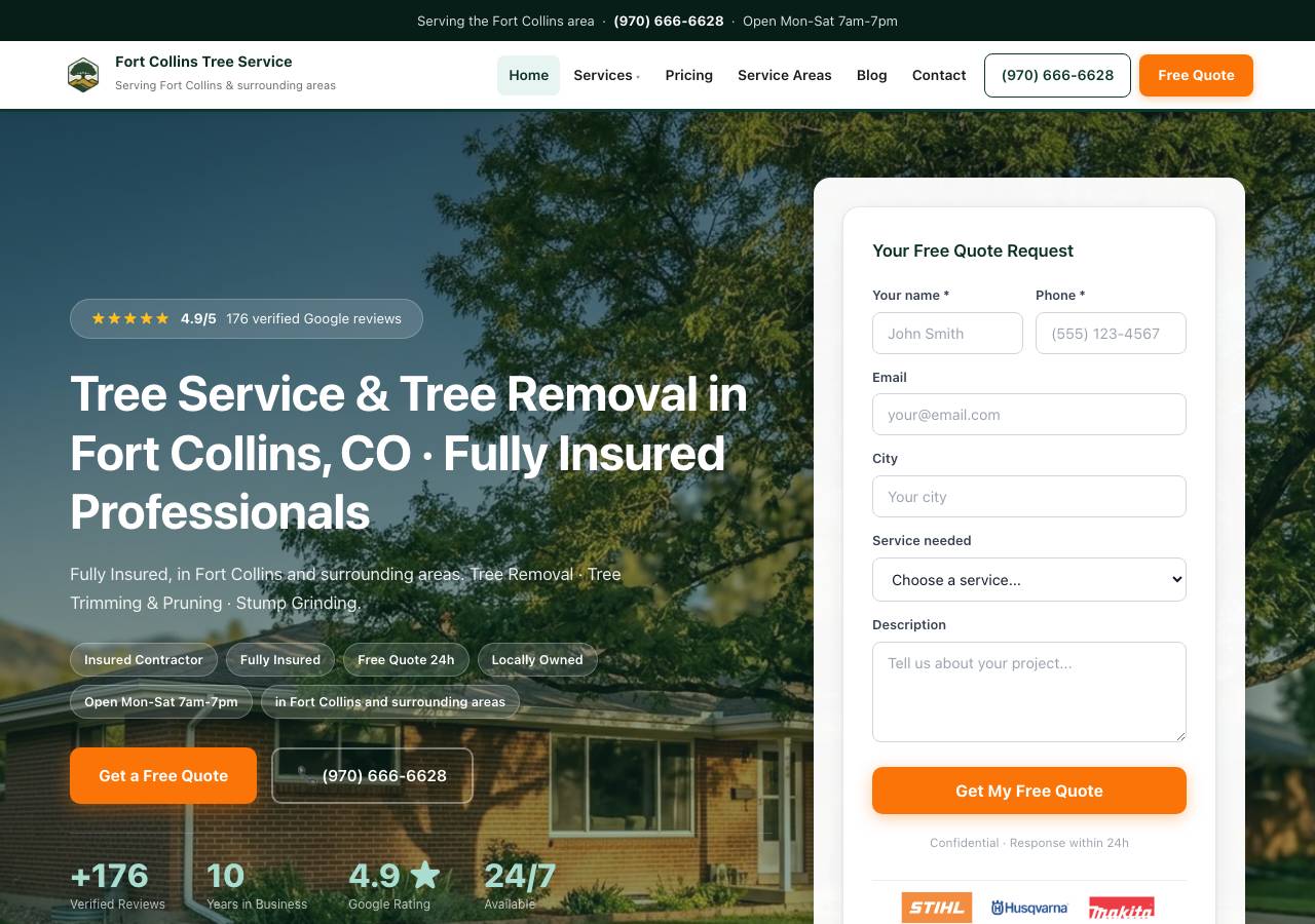 Screenshot of fort-collins-tree-service.com taken by the zone census on 2026-10-27