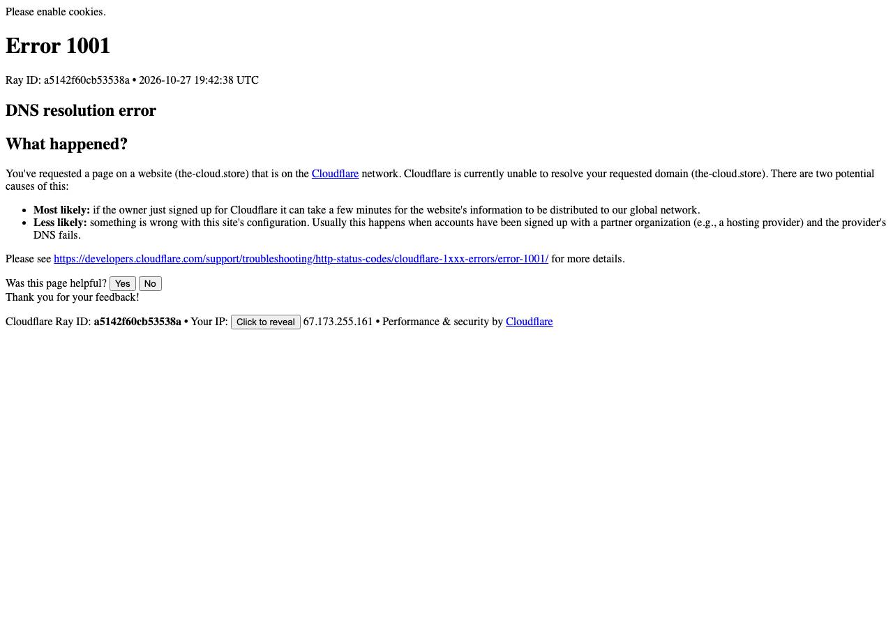 Screenshot of the-cloud.store taken by the zone census on 2026-10-27