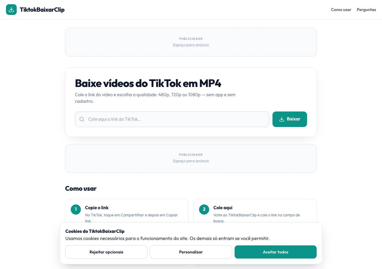 Screenshot of tiktokbaixarclip.site taken by the zone census on 2026-10-27