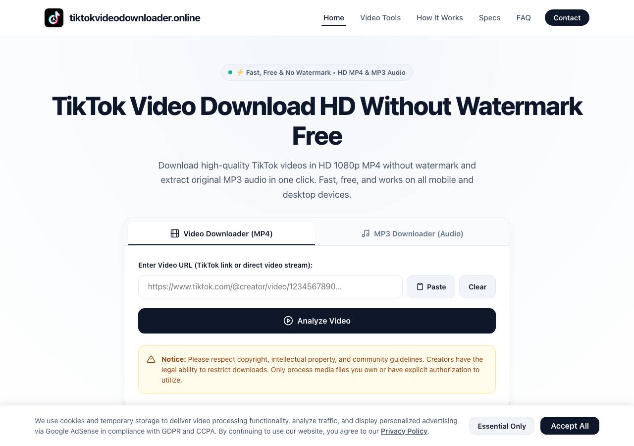 Screenshot of tiktokvideodownloader.online taken by the zone census on 2026-10-27