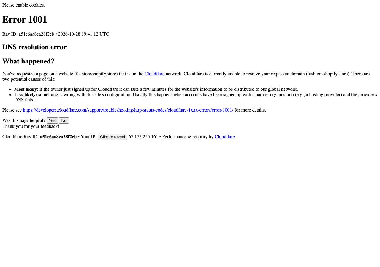 Screenshot of fashionsshopify.store taken by the zone census on 2026-10-28