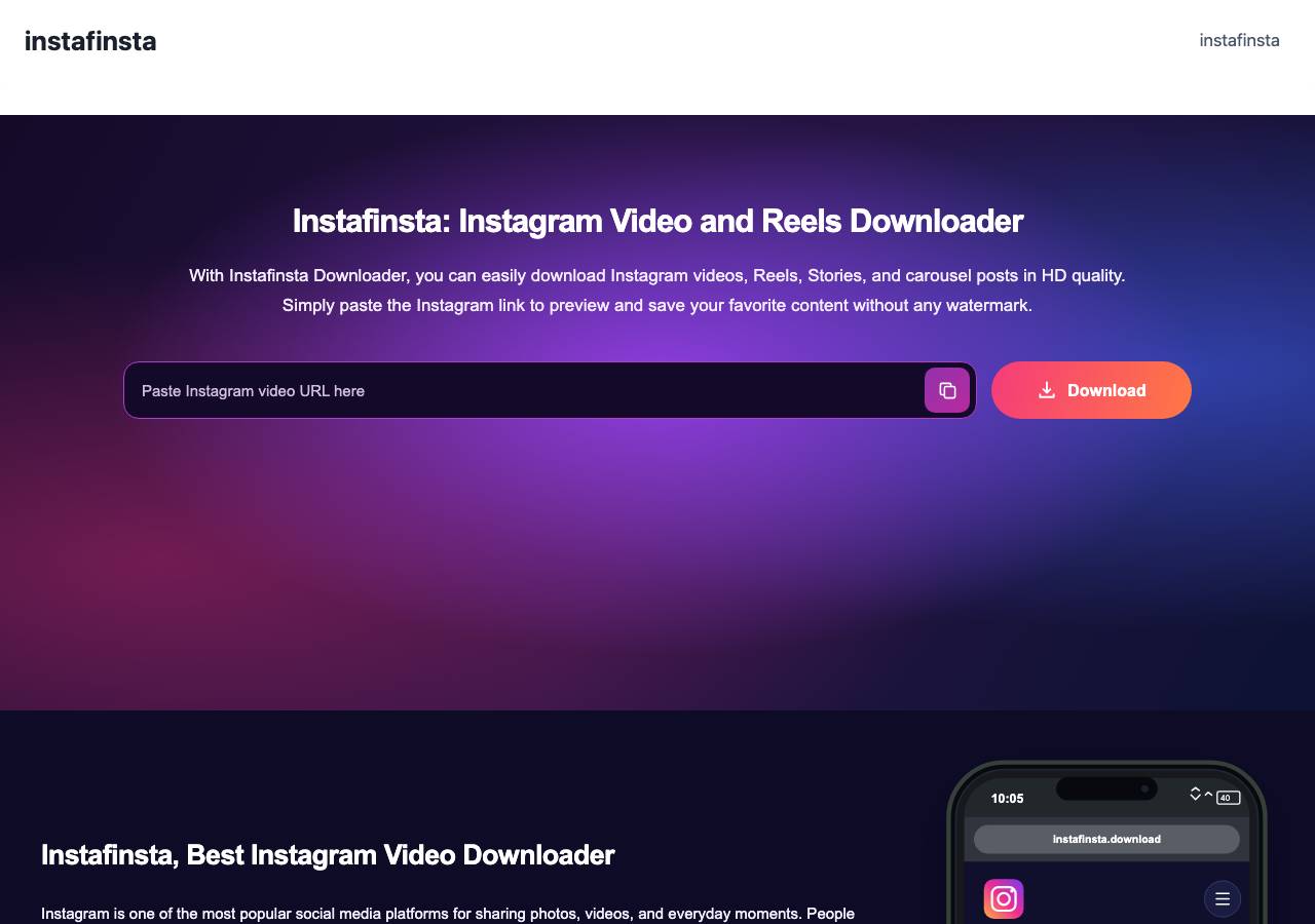 Screenshot of instafinsta.download taken by the zone census on 2026-10-28