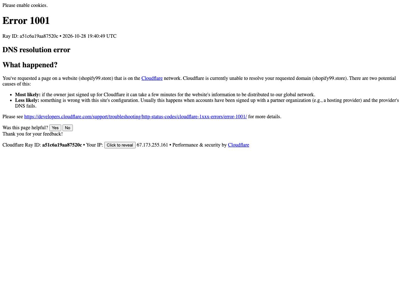 Screenshot of shopify99.store taken by the zone census on 2026-10-28