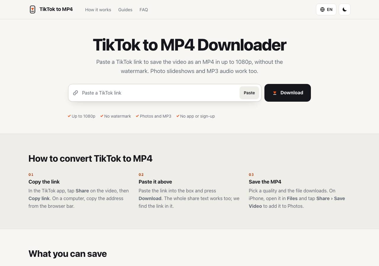 Screenshot of tiktoktomp4.app taken by the zone census on 2026-10-28