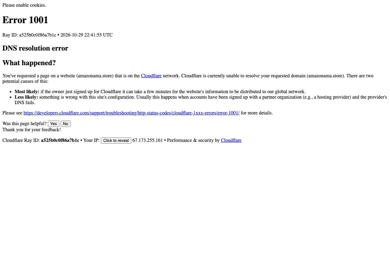 Screenshot of amazonama.store taken by the zone census on 2026-10-29