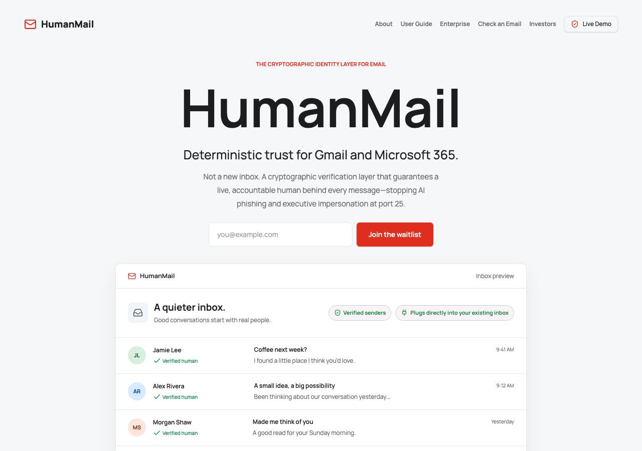 Screenshot of humanmail.world taken by the zone census on 2026-10-29