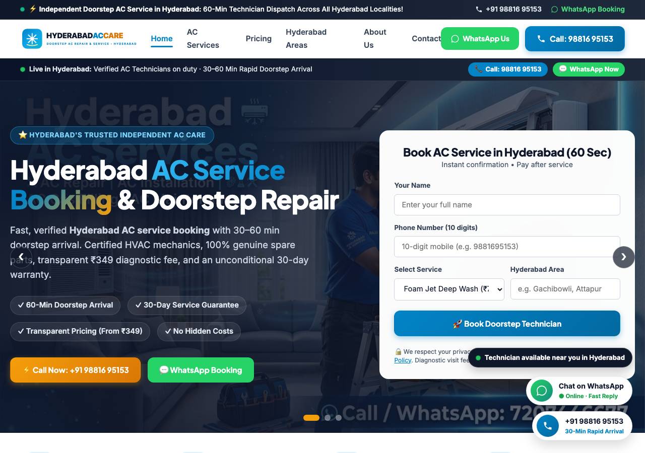 Screenshot of hyderabadacservice.top taken by the zone census on 2026-10-29