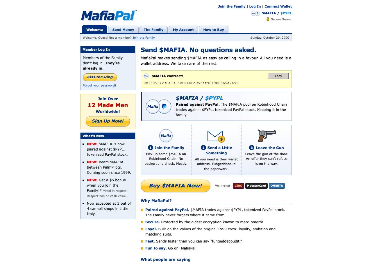 Screenshot of mafiacoin.site taken by the zone census on 2026-10-29