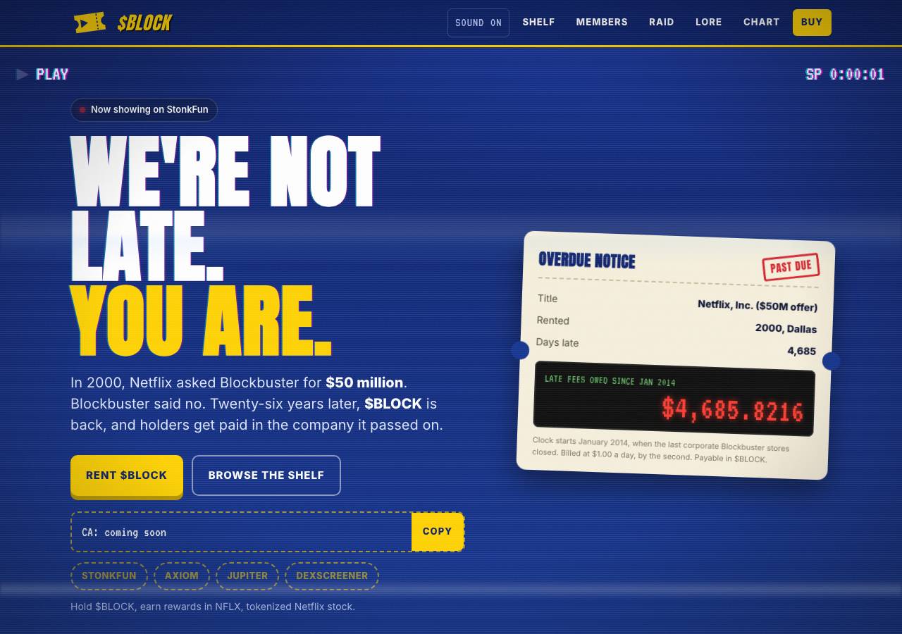 Screenshot of blockbustercoin.fun taken by the zone census on 2026-10-30
