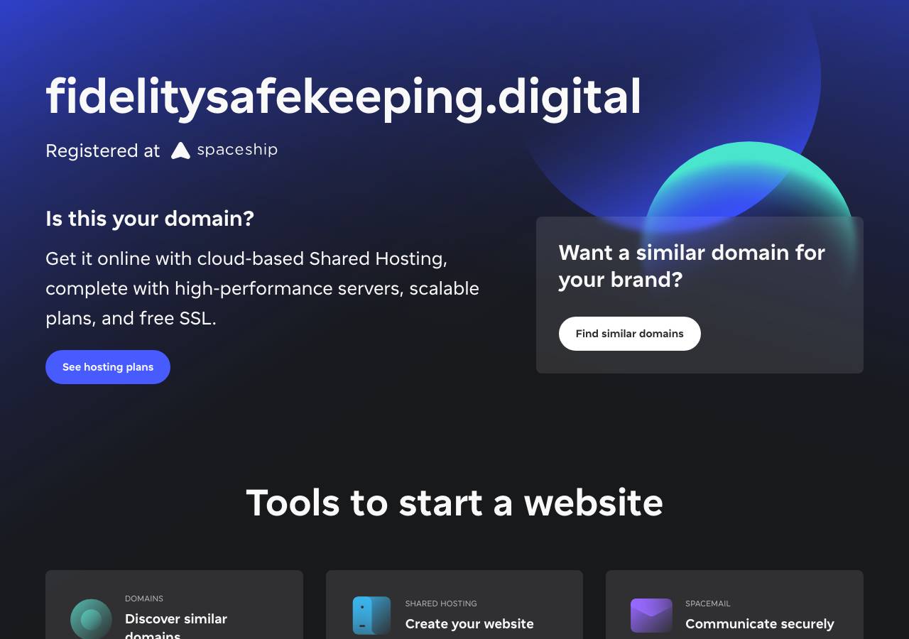 Screenshot of fidelitysafekeeping.digital taken by the zone census on 2026-10-30