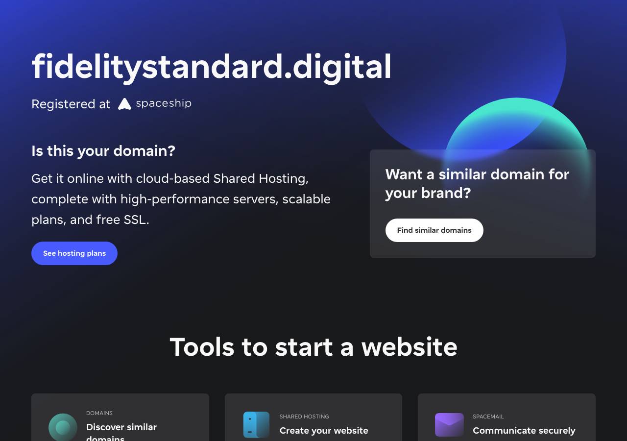 Screenshot of fidelitystandard.digital taken by the zone census on 2026-10-30