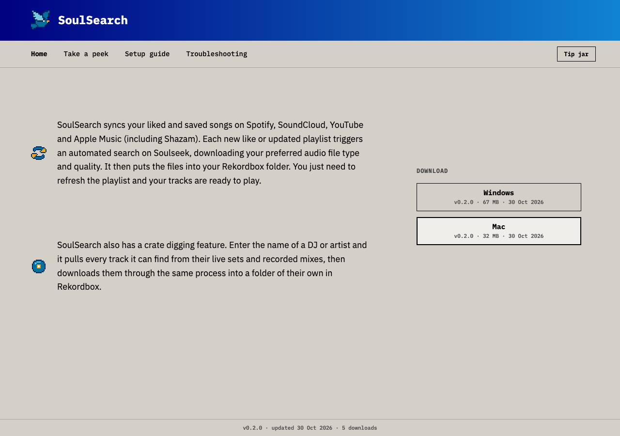 Screenshot of getsoulsearch.xyz taken by the zone census on 2026-10-30