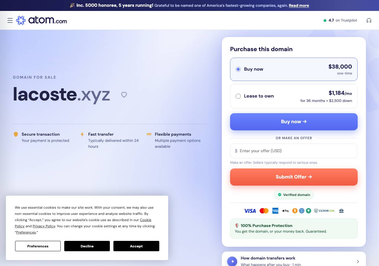 Screenshot of lacoste.xyz taken by the zone census on 2026-10-30