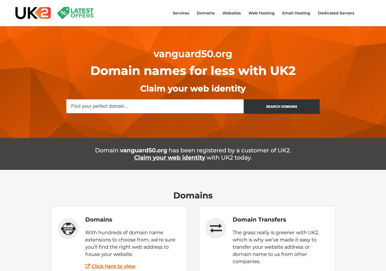 Screenshot of vanguard50.org taken by the zone census on 2026-10-30
